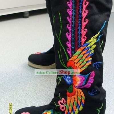 Chinese Classic Handmade and Embroidered Phoenix Long Boots