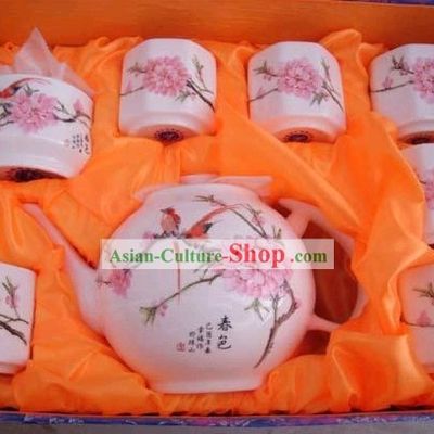 Chinese Classic Jing De Zhen Ceramic Peach Blossom Tea Cups Set