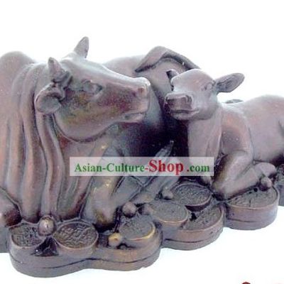 Chinese Classic Kai Guang Money Mother and Baby Brass Cow (increase your good luck)