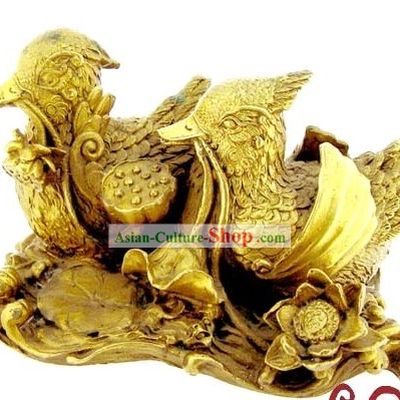 Kai Guang Feng Shui Chinese Golding Mandarin Duck Statue (bless love)