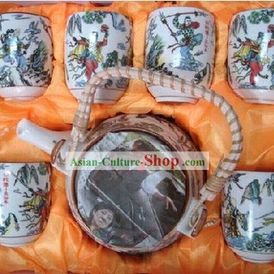 Chinese Classic Jing De Zhen Ceramic Martial Arts 7 Pieces Set Tableware