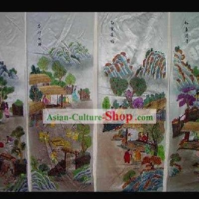 Supreme Chinese Hands Embroidered Collectible Handicraft - People of Four Seasons (four pieces set)