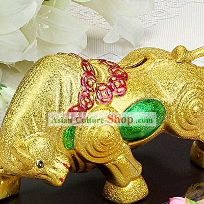 Supreme Chinese New Year Golden Ceramic Cow Piggy Banks (2 pieces set)