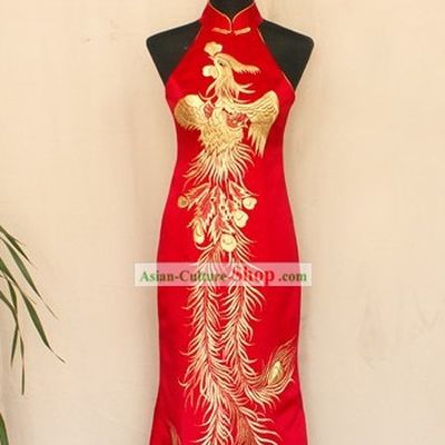 Chinese Traditional Lucky Red Phoenix Cheongsam