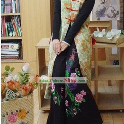Chinese Classic Handmade Long Cotton Flowery Overcoat