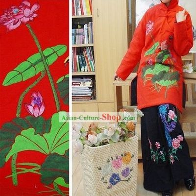 Chinese Classic Embroidered Large Lotus Cotton Winter Long Overcoat