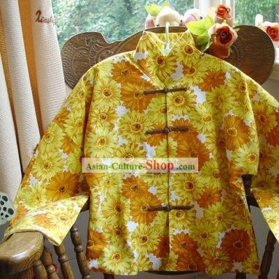 Chinese Classic Mandarin Collar Sunflower Field Cotton Blouse