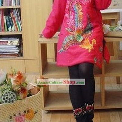 Supreme Chinese Traditional Pearls Pink Phoenix Warm Cotton-padded Jacket