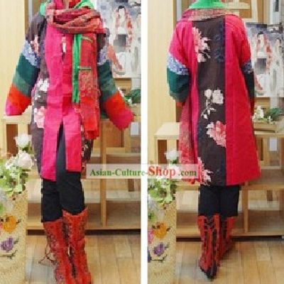 Supreme Chinese Long Coffee Hands Cotton Flowery Outercoat