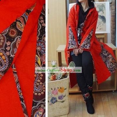 Supreme Chinese Traditional Warm Ruler's Seal Pattern Long Outercoat for Women
