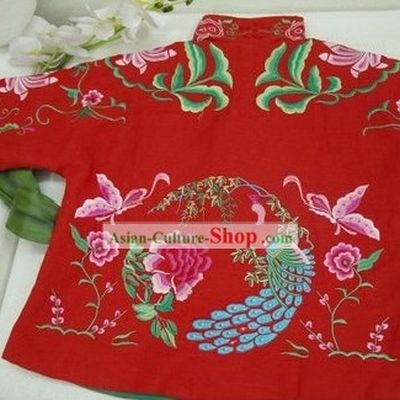 Supreme Chinese Traditional Hands Embroidered Phoenix Warm Cotton Jacket (red)