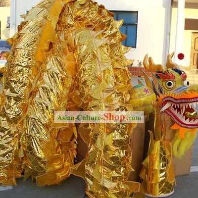 Happy Festival Celebration Chinese Shinning Dragon Dance Costumes Complete Set (gold)