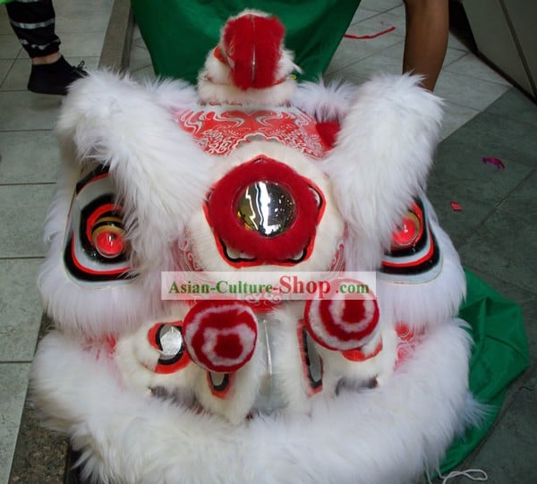 Hand Painted Southern Hokshan Lion Dance Costumes ( Pink Dragon Fabric Tail + Long Sheep Wool Trim)