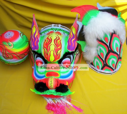 Chinese Professional Luminous Phoenix Pattern Dragon Dance Equipments Complete Set (green)
