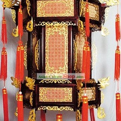 Large Traditional Chinese Hand Carved Natural Wood Palace Lantern