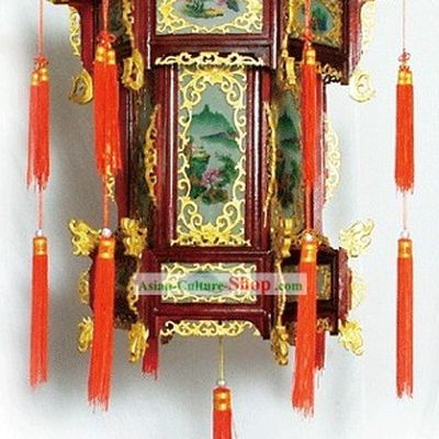 Large Traditional Chinese Hand Carved Natural Wood Palace Lantern