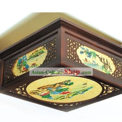 Traditional Chinese Hand Carved Natural Wood Palace Ceiling Lantern