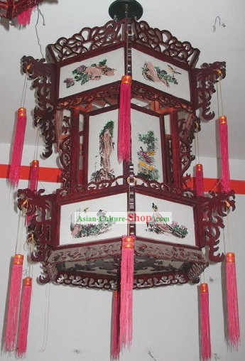 Large Classical Hand Made Wood Ceiling Lantern - Traditional Chinese Painting