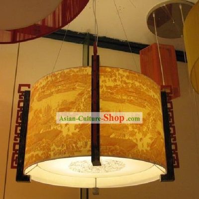 28 Inches Diameter Large Chinese Hand Made Wood Ceiling Lantern - Qing Ming Shang He Tu