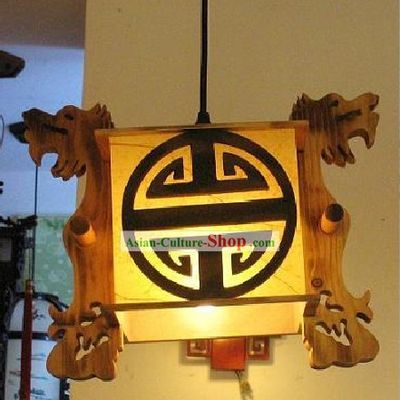Chinese Traditional Hand Carved Double Dragons Parchment Ceiling Lantern
