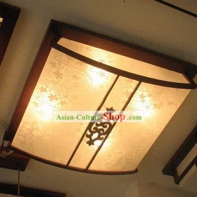 Chinese Traditional Flowery Hand Made Parchment and Wood Ceiling Lantern