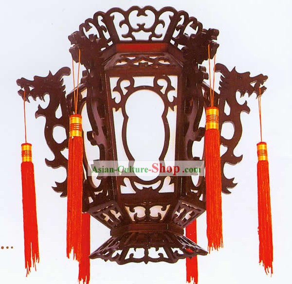 Chinese Hand Made and Carved Wooden Dragon Ceiling Lantern - Double Dragon