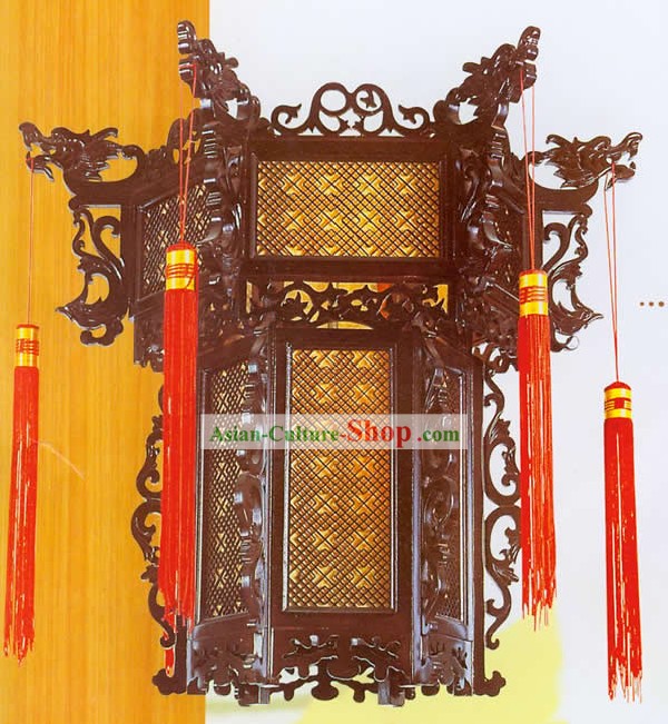 25 Inches Height Large Chinese Archaize Wooden Ceiling Lantern - Dragons
