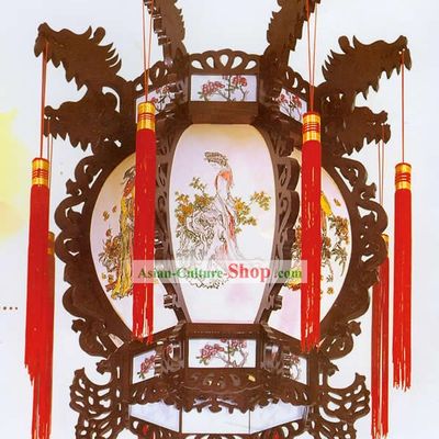 23 Inches Large Chinese Archaize Wooden Ceiling Lantern - Ancient Beauties and Flower
