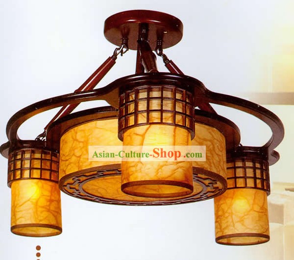 Chinese Sheepskin and Wooden Ceiling Lantern