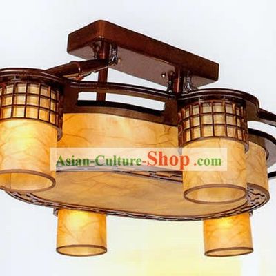 33 Inches Length Large Chinese Classical Sheepskin and Wooden Ceiling Lantern
