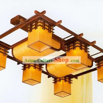 40 Inches Length Large Chinese Classical Sheepskin and Wooden Ceiling Lantern