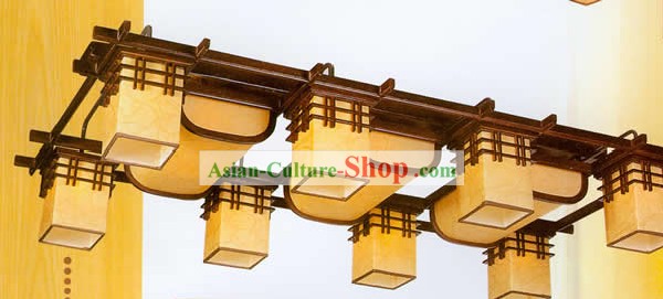56 Inches Length Large Chinese Classical Sheepskin and Wooden Ceiling Lanterns Complete Set
