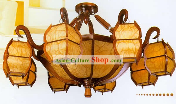 47 Inches Length Large Chinese Classical Sheepskin and Wooden Ceiling Lanterns Complete Set
