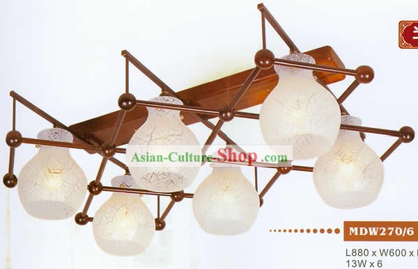 Chinese Classical Glass and Wooden Ceiling Lantern