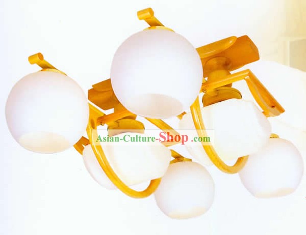 33 Inches Length Chinese Classical White Glass and Wooden Ceiling Lantern