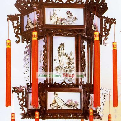 Chinese Landscape Carved Palace Lantern