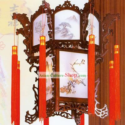 Hand Painted Carved Palace Flower and Bird Lantern