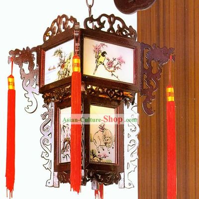 Chinese Handmade Carved Wooden Dragon Wall Lantern