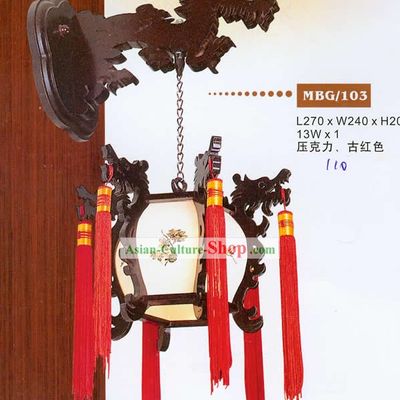 Chinese Hand Made and Carved Wooden Dragon and Flower Wall Lantern - Flower