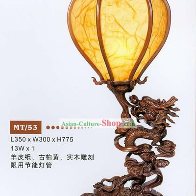 31 Inches Height Large Chinese Hand Carved Wooden Dragon Desk Lantern