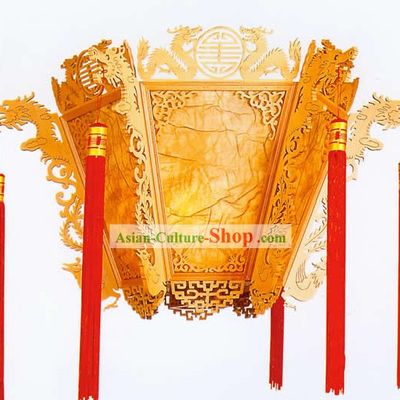 38 Inches Super Large Chinese Hand Made Wooden Ceiling Lantern - Dragons Playing Ball