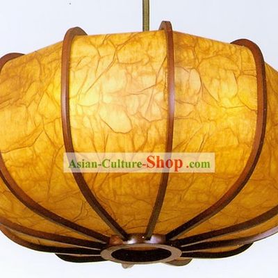 25 Inches Large Chinese Traditional Hand Made Pumpkin Shape Sheepskin Wooden Ceiling Lantern