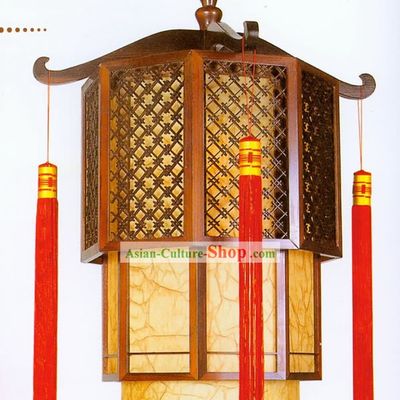 32 Inches Large Chinese Traditional Hand Made Sheepskin Wooden Ceiling Lantern - Tower