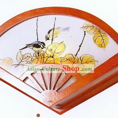 Chinese Hand Made Fan Shape Wooden Wall Lantern - Traditional Painting