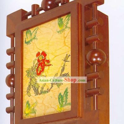 Chinese Hand Made Wooden Traditional Painting Wall Lantern - Red Flower
