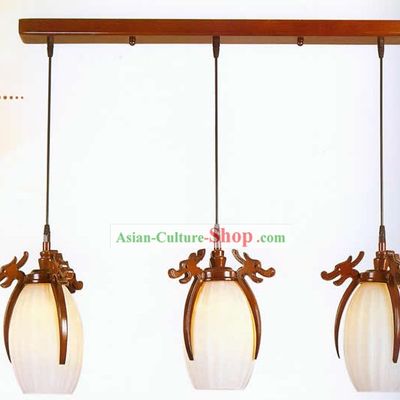 Chinese Traditional Hand Carved Three Dragons Wooden Hanging Lantern