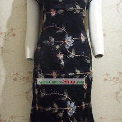 Chinese Stunning Elegant Flower Silk Cheongsam (Qipao)