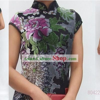 Chinese Traditional Mandarin Peony Silk Cheongsam (Qipao)