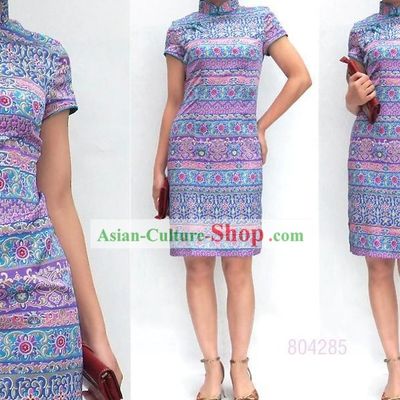 Elegant Chinese Traditional Mandarin Cotton Cheongsam - Indian Wind