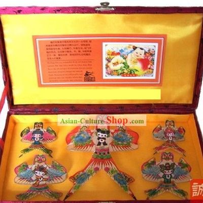 Chinese Traditional Weifang Hand Painted and Made 5 Kites Set - Five Fu Wa